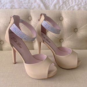Nude with Silver Glitter High Heel Shoes